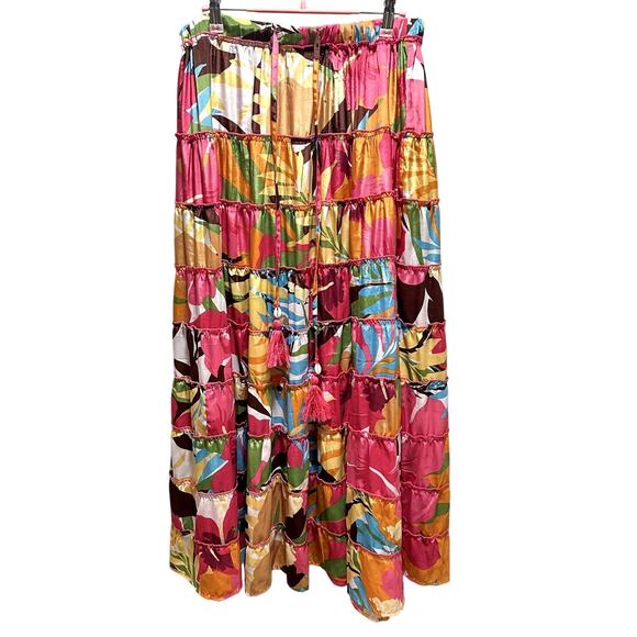 True Destinations Multicolor Tropical Print Tiered Maxi Skirt - Size XL - Picture 1 of 2